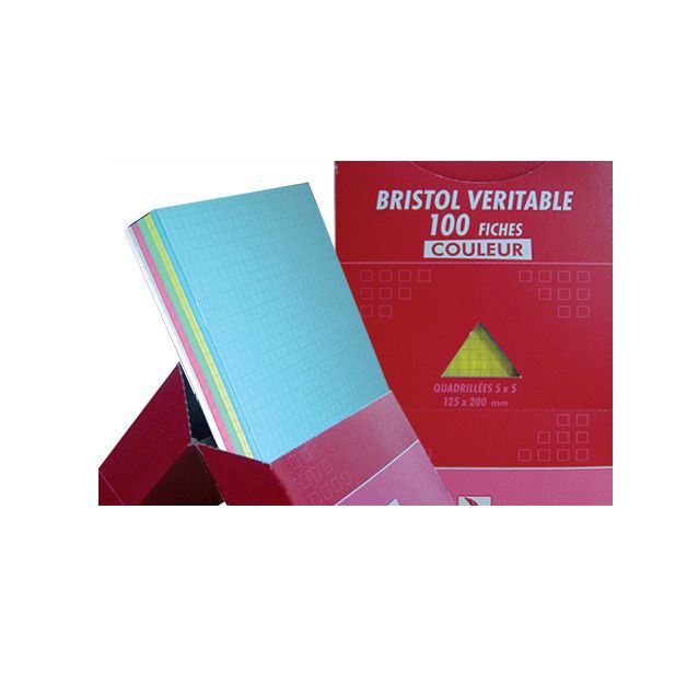 Fiche Bristol Gm Couleur Assorties 5x5 100F - Selecta 