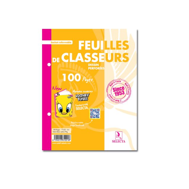 FEUILLES DE CLASSEUR DESSIN 100P UNI Assortis Selecta