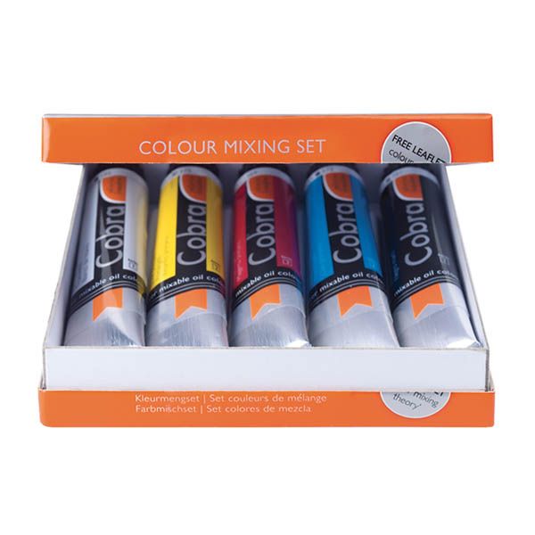 COBRA SET DE 5 TUBES DE 20ml COULEURS PRIMAIRES ( 105 blanc de titane, 275 jaune primaire, 369 magenta primaire, 572 cyan primaire, 701 noir d'ivoire 